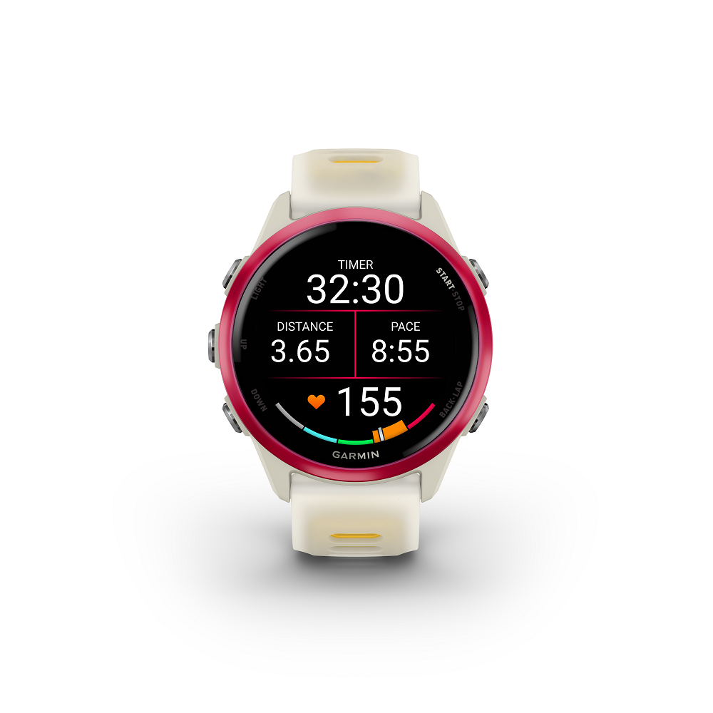 Forerunner® 570 42mm Raspberry Aluminum with Translucent Bone and Mango